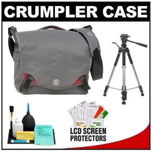 Video Camera Bag/Case (Grey/Red) with Tripod + Accessory Kit for Canon 