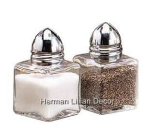Clear Glass Cubed 1/2 Ounce Salt and Pepper Shakers Stainless Steel 
