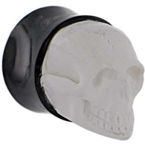  20mm Hand Carved Skull Bone Saddle Plug Jewelry