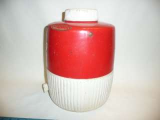 RED COLEMAN CAMPING WATER BEVERAGE COOLER DISPENSE?R CANTEEN USED AND 