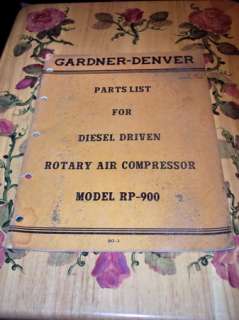 PARTS BOOK GARDNER DENVER ROTARY AIR COMPRESSOR RP900  