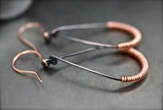 Oxidized Copper Wire Wrapped Hoop Earrings  Handmade in USA  