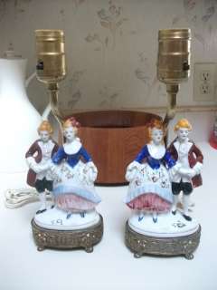 Antique 18th cen french lady man lamps vtg table art  