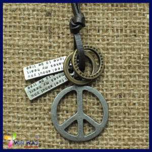 Vintage Peace Sign Leather Chain Cross Mens Necklaces  