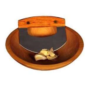 Wooden Chopping Bowl 9 & Mezzaluna Knife Set   Light Finish  