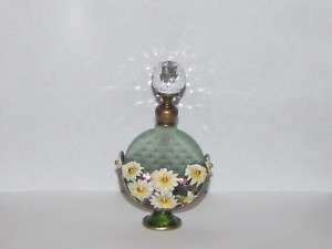 Green Daisy Glass Swarovski Crystal Perfume Bottle  