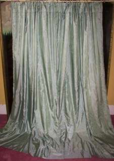   CHIC GREEN SAGE SILK SATIN DOUBLE LINING DRAPES CURTAINS PAIR  