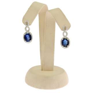 18K WG Ladies Diamond Sapphire Dangle Earrings  