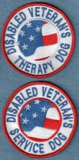 DISABLED VETERANS THERAPY DOG or SERVICE DOG vest patch w/flag in 