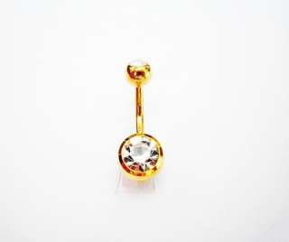   Double Stone Gold & Black Plated Navel Belly Button Rings Bar  