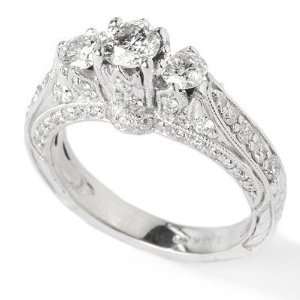  14K White Gold Three Stone Diamond Crown Ring Jewelry
