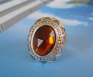 Retro Amber Color Multi Section Round Stone Ring E014  