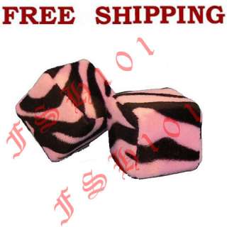 2pc Pink Zebra Hanging Fuzzy Dice Match Seat Covers  