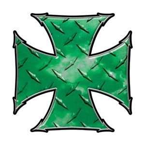  Maltese Cross Decal Diamond Plate Green   6 h 