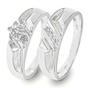 Round Cut Diamond Wedding Band Set 10K White Gold   Two Rings 
