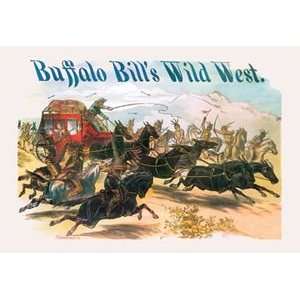 Buffalo Bill Attack on Stagecoach   20x30 Gallery Wrapped Canvas 