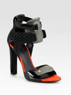 Self covered heel, 4 (100mm) Patent leather, suede and leather upper 
