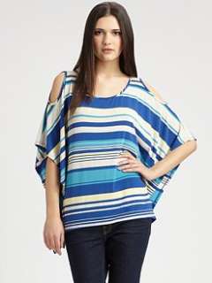 Red Haute   Striped Open Shoulder Poncho Top