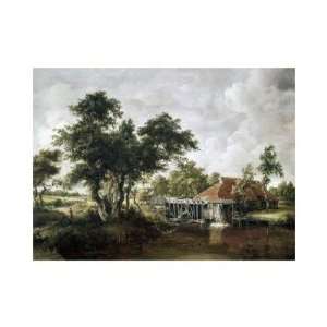 Watermill With The Great Red Roof by Meindert Hobbema. Size 15.97 