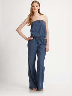 Joie   Joan Strapless Stretch Denim Jumpsuit    