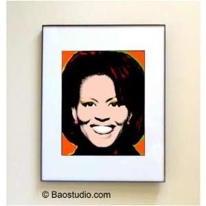 Michelle Obama (Orange)   Framed Pop Art By Jbao (Signed Dated Matted)