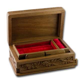 Wooden Jewelry Chest, Hand Carved Walnut Wood Jewelry Box, India 