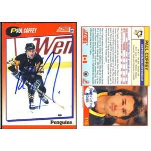 Paul Coffey Pittsburgh Penguins Signed 1991 Score Card 115 Penguins 