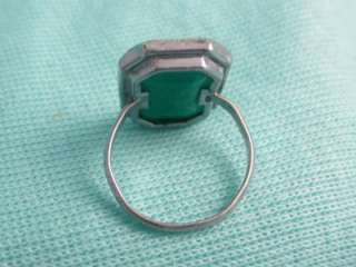   ART DECO STERLING SILVER & CHRYSOPRASE GLASS RING   SIZE 5 1/2  