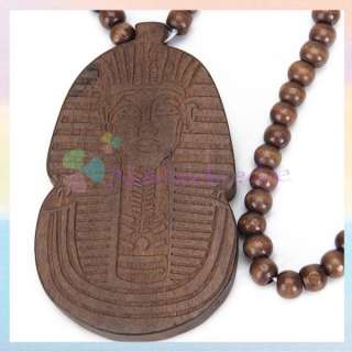 Wooden EGYPTIAN PHARAOH ROSARY BEAD CHAIN RELIEF NECKLACE EGYPT WOOD 