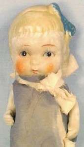 Sweet Vintage POUTY FACE LITTLE GIRL ALL BISQUE DOLL w WRESTLER TYPE 