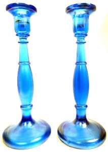 FENTON ART GLASS RARE CELESTE BLUE STRETCH 10 CANDLESTICKS CIRCA 1921 
