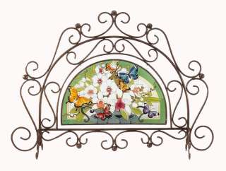 BUTTERFLY ARCH FIREPLACE SCREEN * STAINED GLASS PANEL  