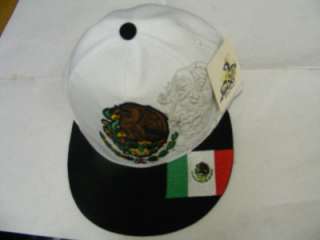 SNAP BACK MEXICO MEXICAN EMBROIDERED FLAT BILL HAT CAP WHITE  