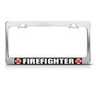 FIREFIGHTER FIRE CAREER LICENSE PLATE FRAME STAINLESS METAL TAG HOLDER 