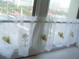 Fresh Butterfly Flower Applique Embroidery Cutwork Sheer Cafe Curtain 
