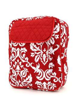 WHITE RED DAMASK QUILTED COTTON BACKPACK BAG  