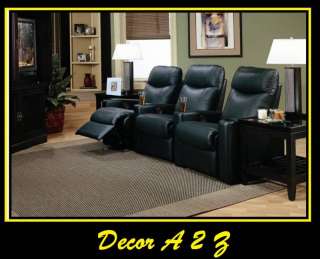 Home Theater Seats 3 Chairs Recliners Black Leather Mat  