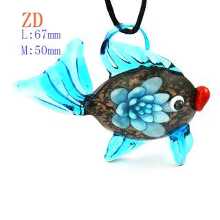 G4003 Lampwork Glass Fish Flower Bead Pendant Necklace  