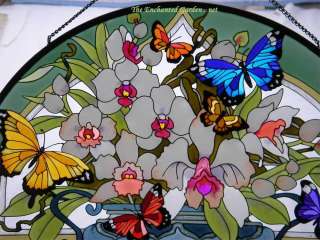 STUNNING BUTTERFLY GARDEN ARCH STAINED GLASS ART PANEL  