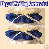 IVORY ROYAL BLUE RHINESTONE WEDDING GARTER GARTERS NEW  
