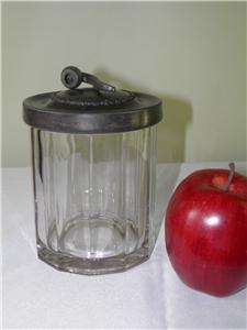 ANTIQUE PIPE TOBACCO JAR HUMIDOR HEAVY GLASS SILVER PLATED TOP  