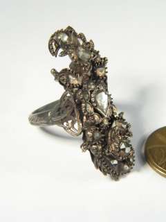 SUITE ANTIQUE DIAMOND FLORAL PIN EARRINGS RING c1800  