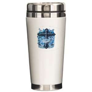  Ceramic Travel Drink Mug Holy Cross Doves And Bible 
