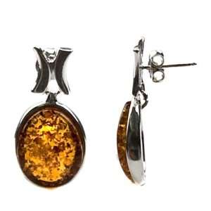 Sterling Silver Honey Amber Oval Earrings Jewelry