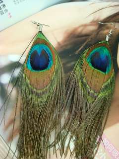 HOT 1 Pair Womens Peacock Feather Pierced Earrings  