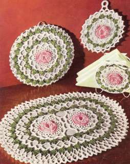 Vintage Crochet PATTERN Rose Hot Plate Pad Pot Holder  