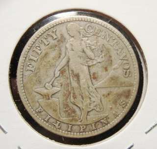 1908 S PHILIPPINES 50 CENTAVOS SILVER COIN US ADMINIST  