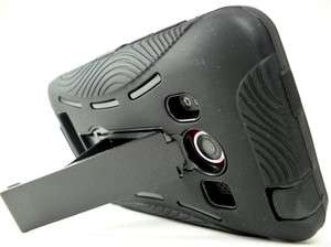   HTC EVO 4G BLACK HEAVY DUTY + STAND HARD SOFT COVER CASE SPRINT PHONE