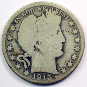 1915 Barber Half Dollar Silver Coin  