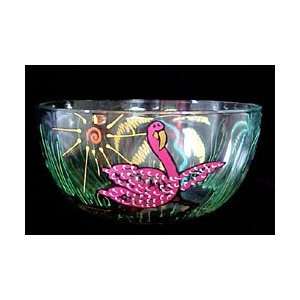  Flamingo Frolic Design   Hand Painted   Serving Bowl   8 